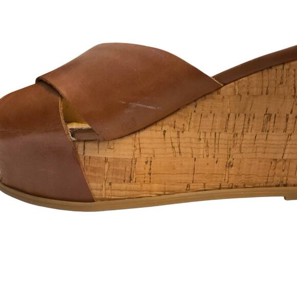Franco Sarto Frost 2 Platform Wedge Heel Sandals 8M Open Toe Mules Leather Brown - Picture 11 of 11